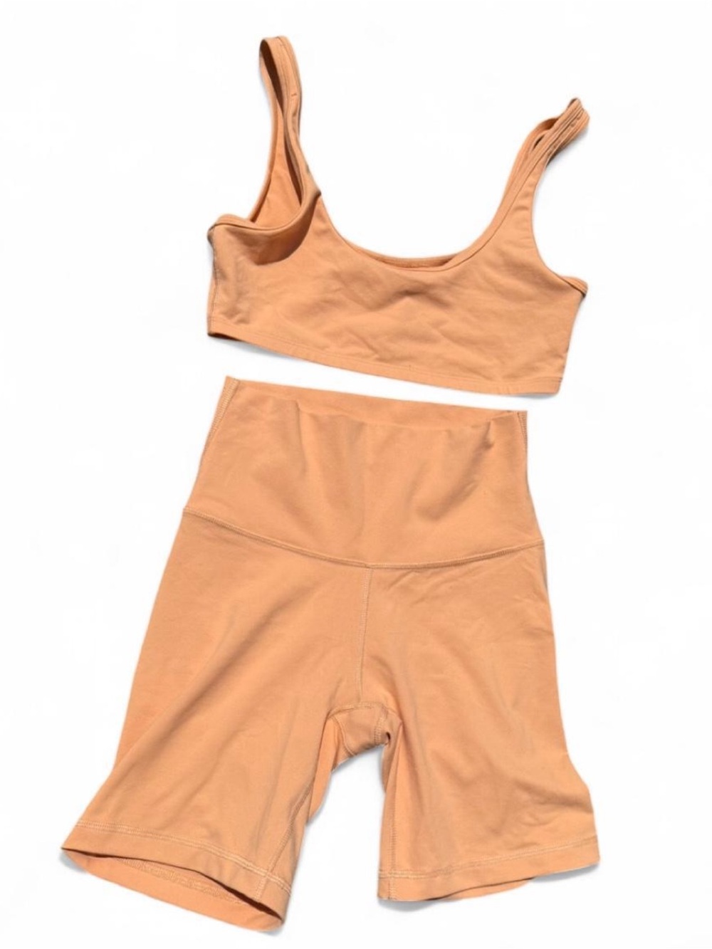 TNA Peach Sports Bra & High-Waist Biker Shorts Set